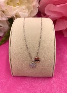 Italian Sterling Silver with a Silver Swarovski Flower and Rose Gold Flower Necklace