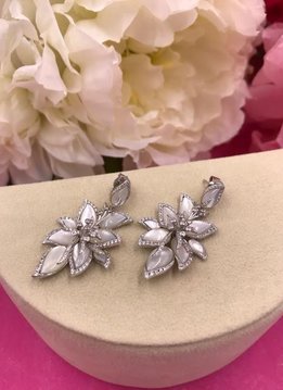 Italian Sterling Silver Mother of Pearl Flower Earrings