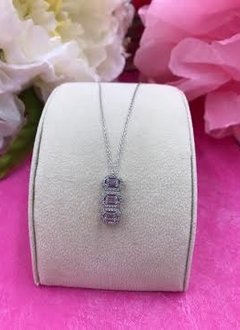 Italian Sterling Silver Cubic Zirconia Three Square Pendant