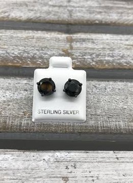 Sterling Silver Black Plated Cubic Zirconia Stud 8mm Earrings