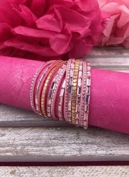 Pink Wrap Bracelet with Pink Rhinestones and Gold Accents