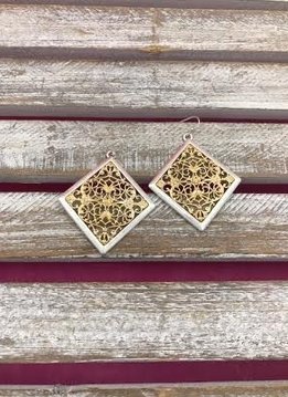 Silver and Gold Diamond Shaped Filigree Earrings