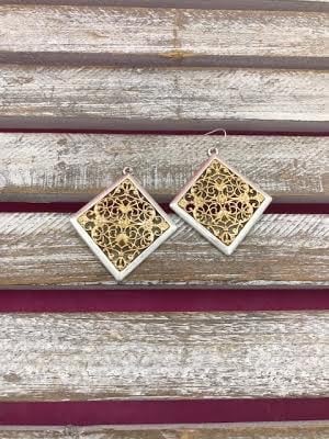 Silver and Gold Diamond Shaped Filigree Earrings