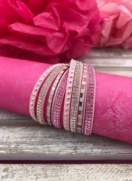 Pink Multi-Strand Faux Leather Wrap Bracelet