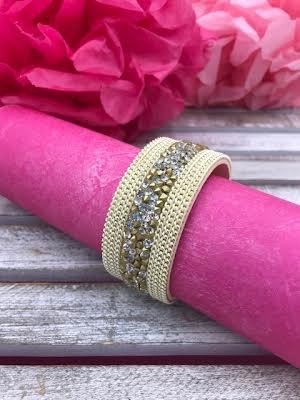 Cream and Gold Rhinestone Chip and Chain Magnetic Bracelet