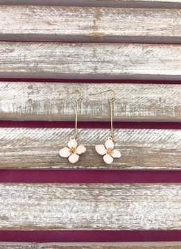 Gold and Pink Long Dangling Flower Earrings