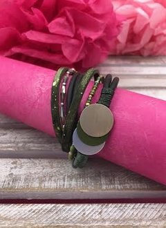 Silver and Green Faux Leather Wrap Bracelet