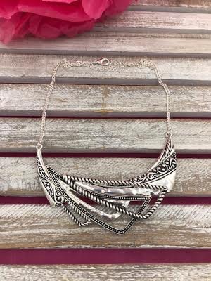 Silver Statement Necklace with Overlapping Triangles