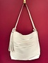 Tassel Accent Unique Layered Strip Boho Faux Leather Purse in White