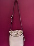 Chain Accent Drawstring Bucket Faux Leather Shoulder Bag in Blush