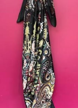 Black Floral Print Large Square Scarf