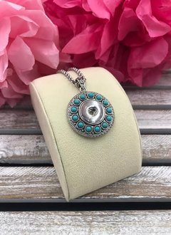 Round Silver Snap Pendant with Turquoise Stones