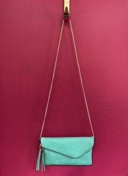 Solid Flap Over Envelope Clutch with Strap in Green