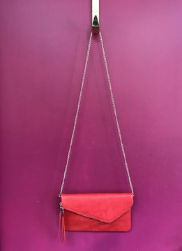 Solid Flap Over Envelope Clutch with Strap in Red