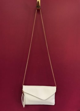 Solid Flap Over Envelope Clutch with Strap in White