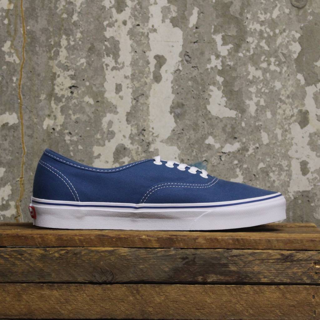 vans authentic navy blue on feet