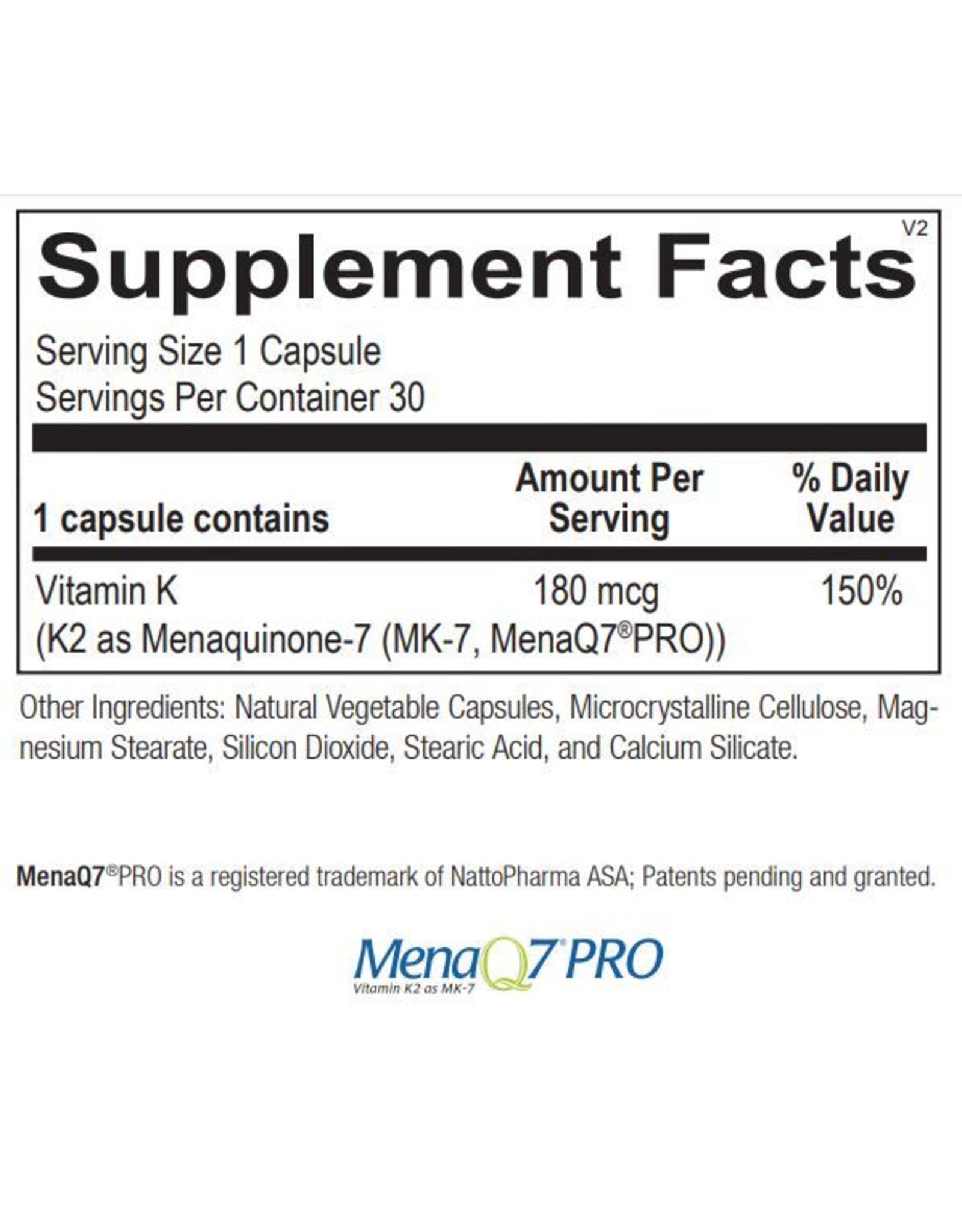 Vitamin K2 180mcg 60ct