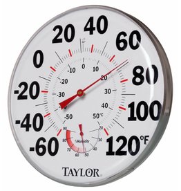 Hydrofarm Taylor Indoor/Outdoor 21" Thermometer Hygrometer Gauge