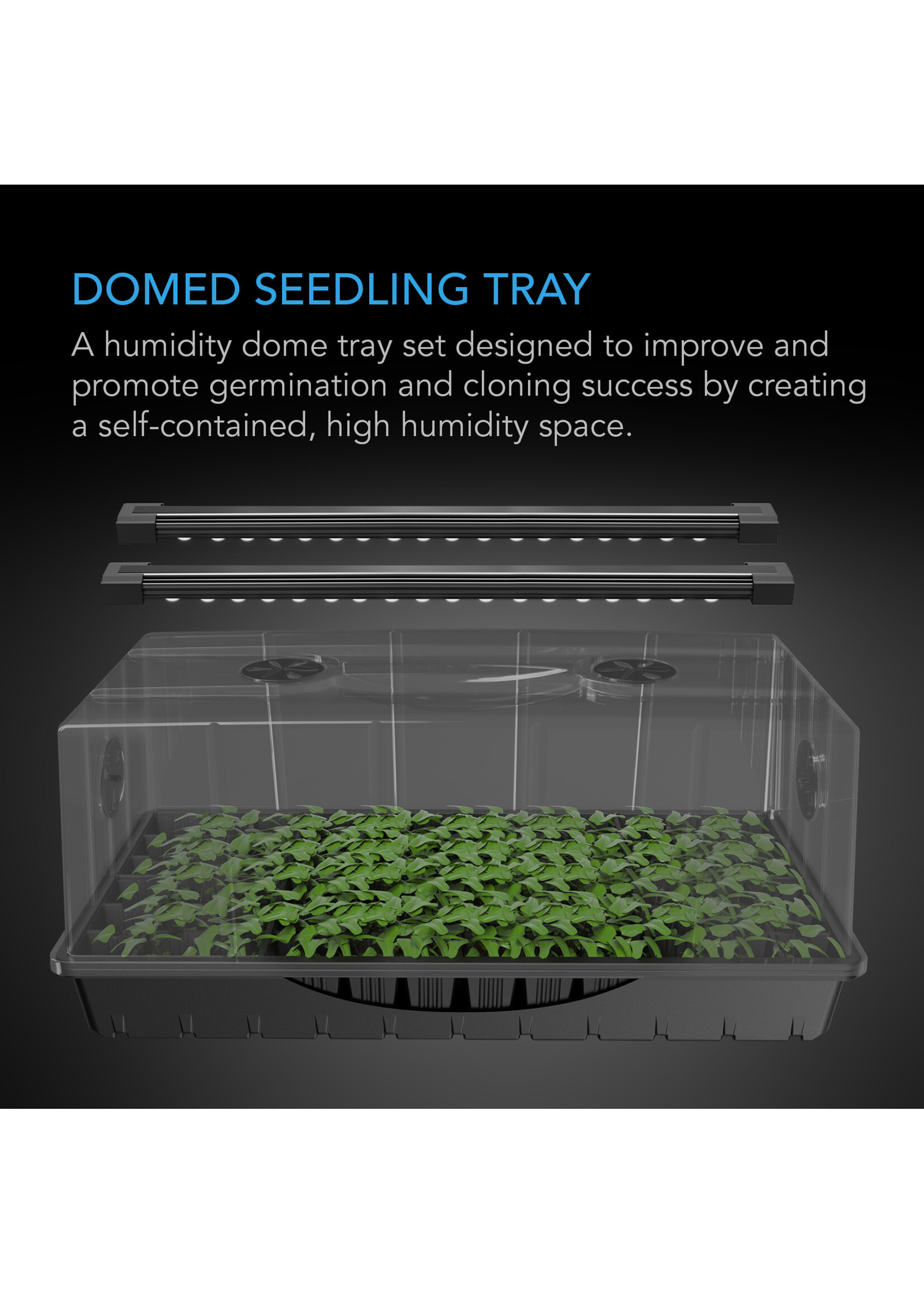 AC Infinity Heavy Duty Humidity Dome with Height Extension, Large Germination Kit with LED Grow Light Bars, 6x12 Cell Tray