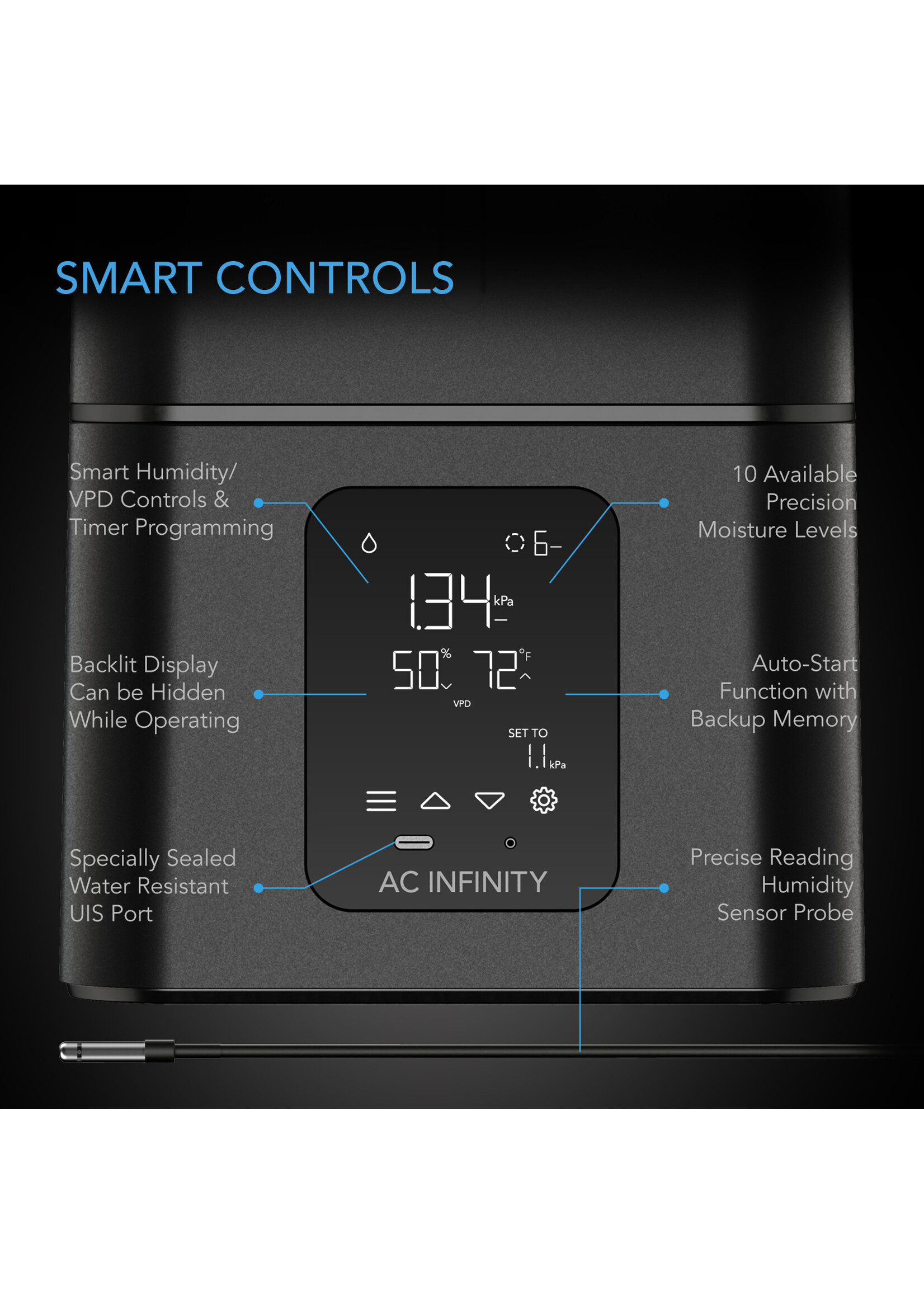 AC Infinity T7 Environmental Plant Humidifier - 15L - Smart Controls - Targeted Vaporizing