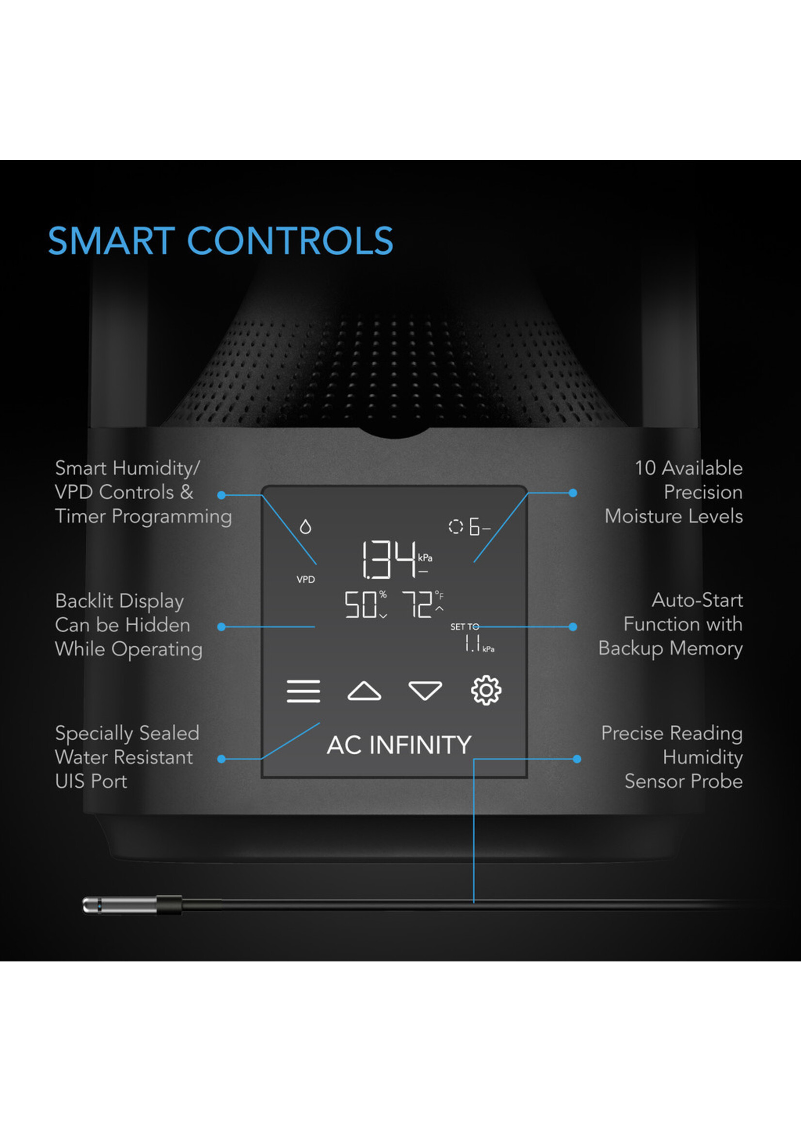 AC Infinity T3 Environmental Plant Humidifier - 4.5L - Smart Controls - Targeted Vaporizing