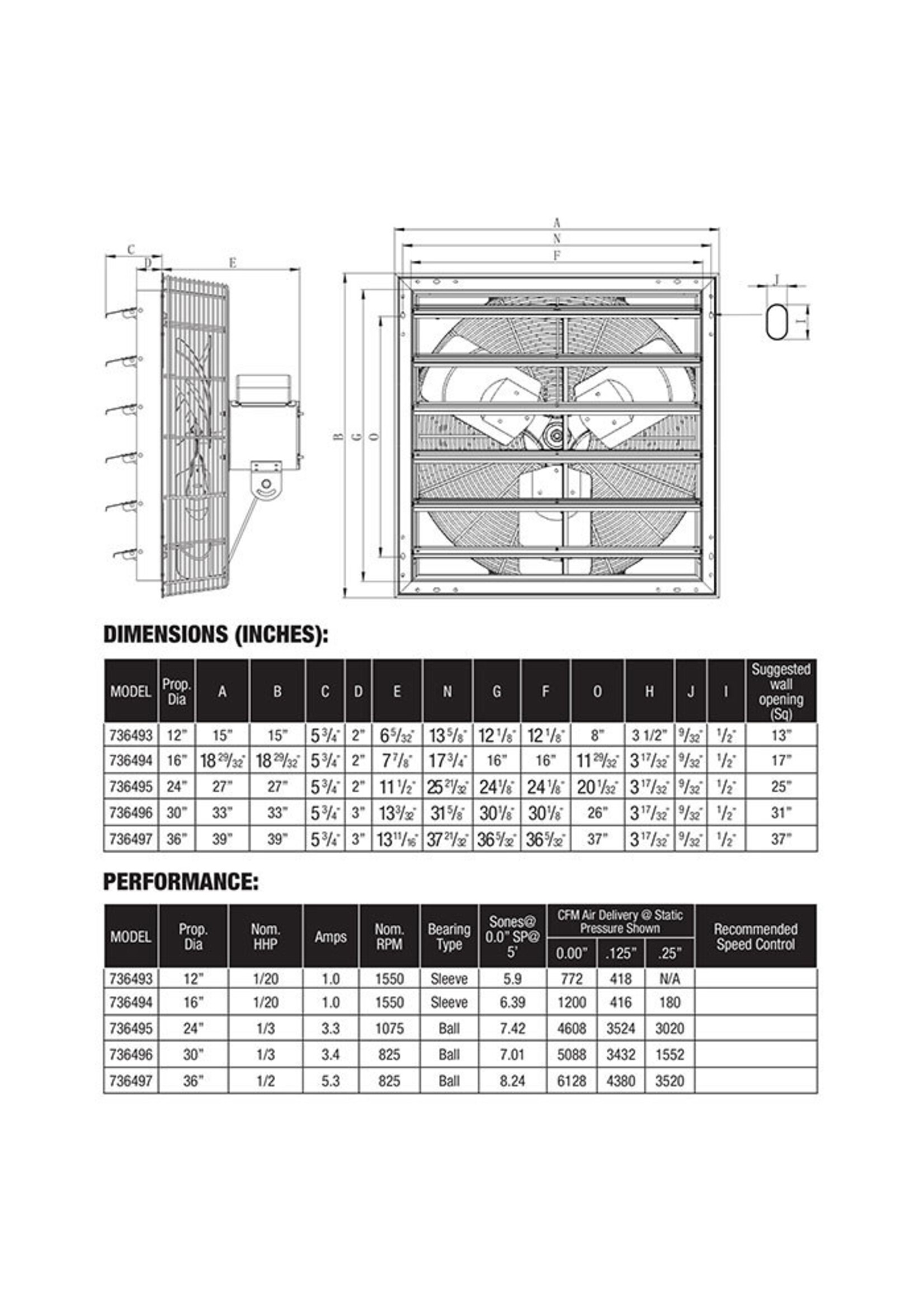 Hurricane Hurricane Pro Shutter Exhaust Fan 24 in