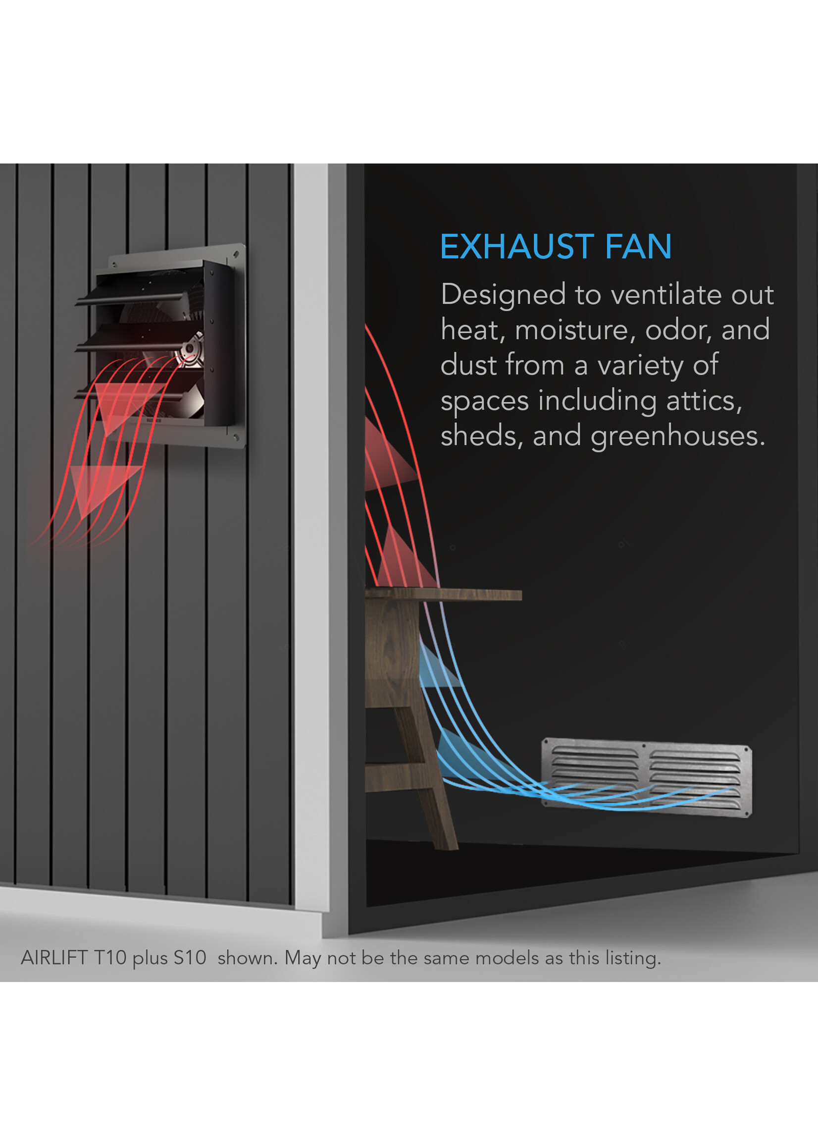 AIRLIFT T16, Shutter Exhaust Ventilation Fan 16", Temperature and Humidity Controller