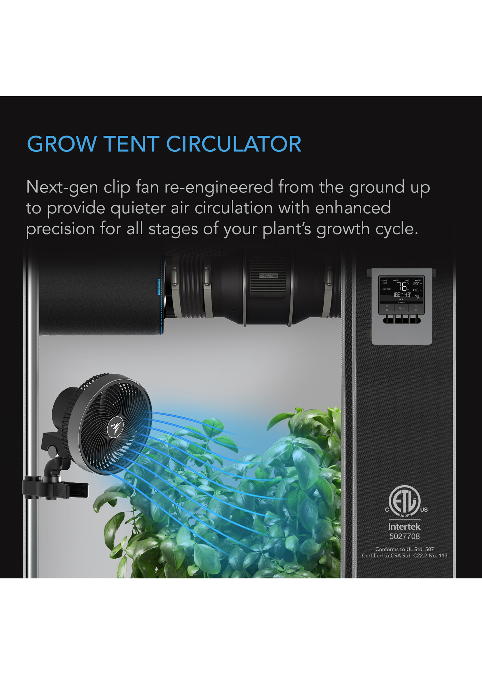 CLOUDRAY A9 GEN2, Grow Tent Clip Fan 9IN with 10 Speeds, EC-Motor, Manual Swivel