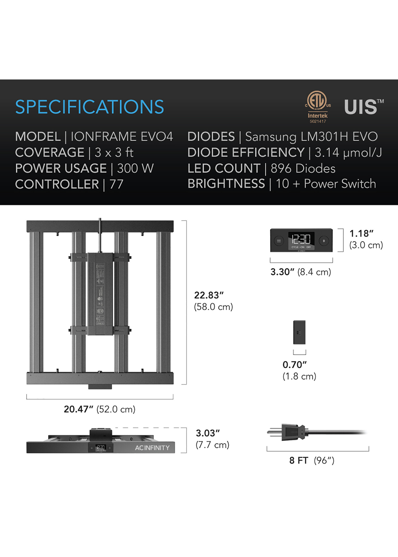 AC Infinity IONFRAME EVO4 300W LED Grow Light