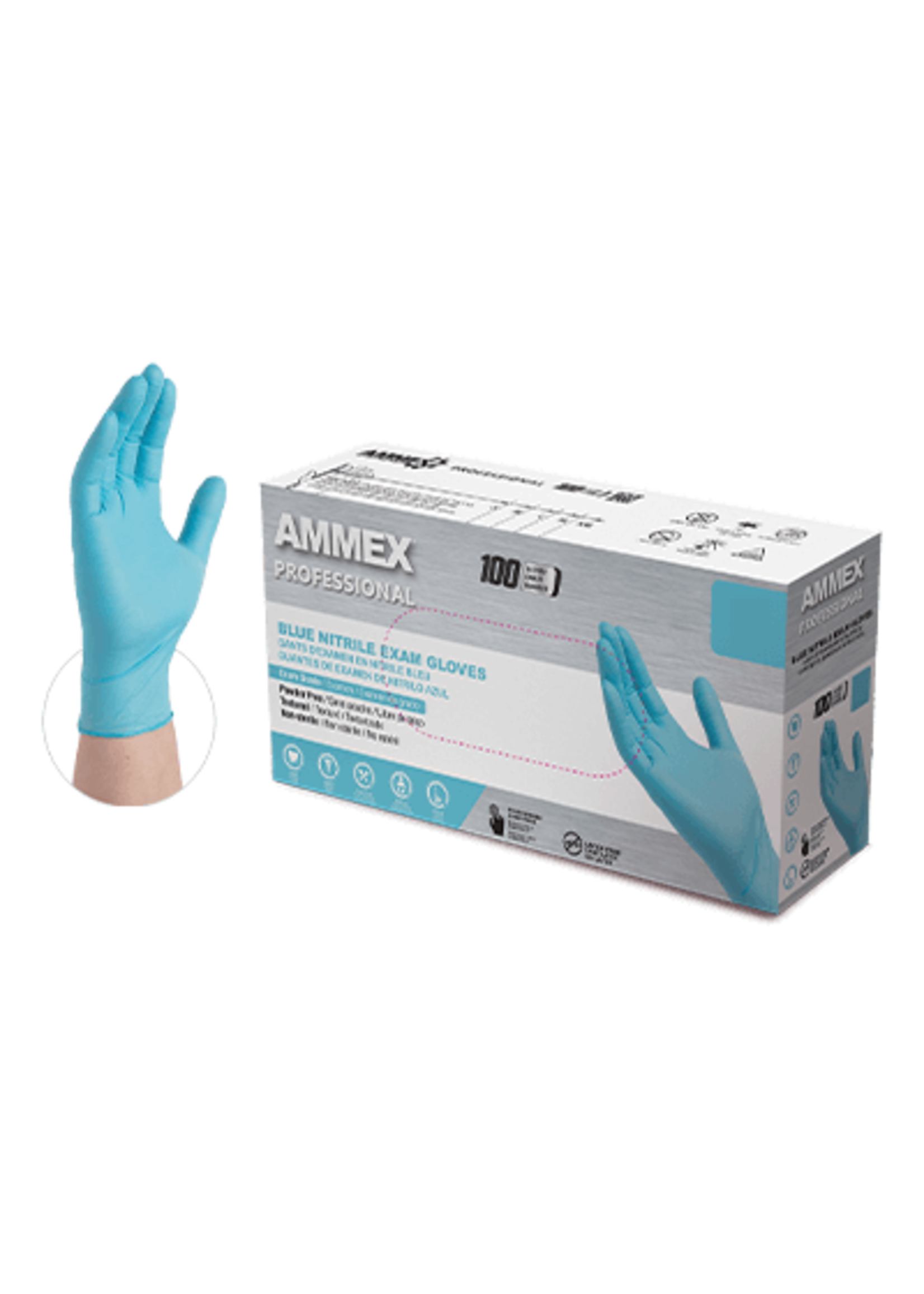 GripProtect Nitrile Gloves AMMEX Professional Blue 3 MIL