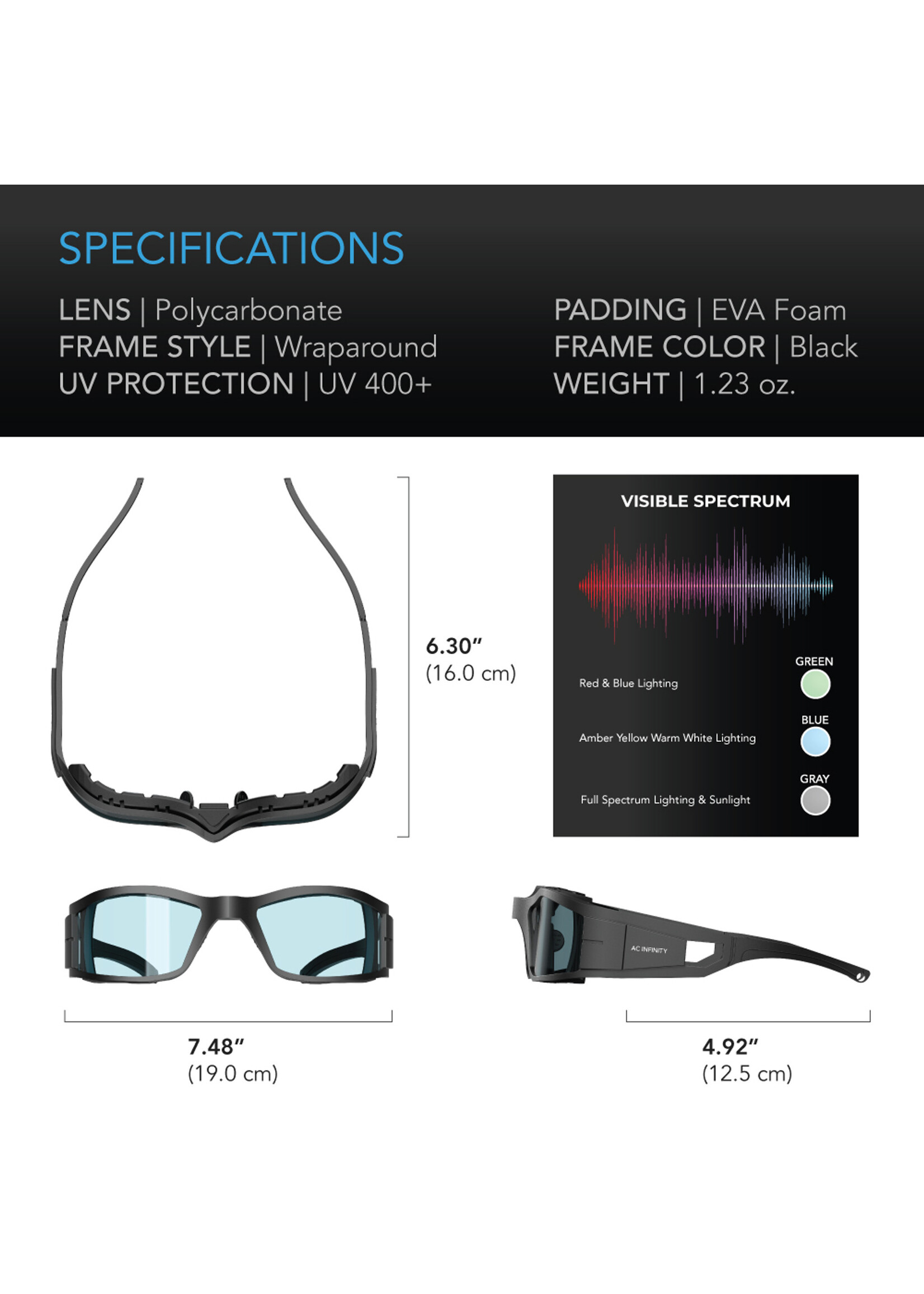AC Infinity Grow Room Glasses, with 3 Color Corrective Lenses