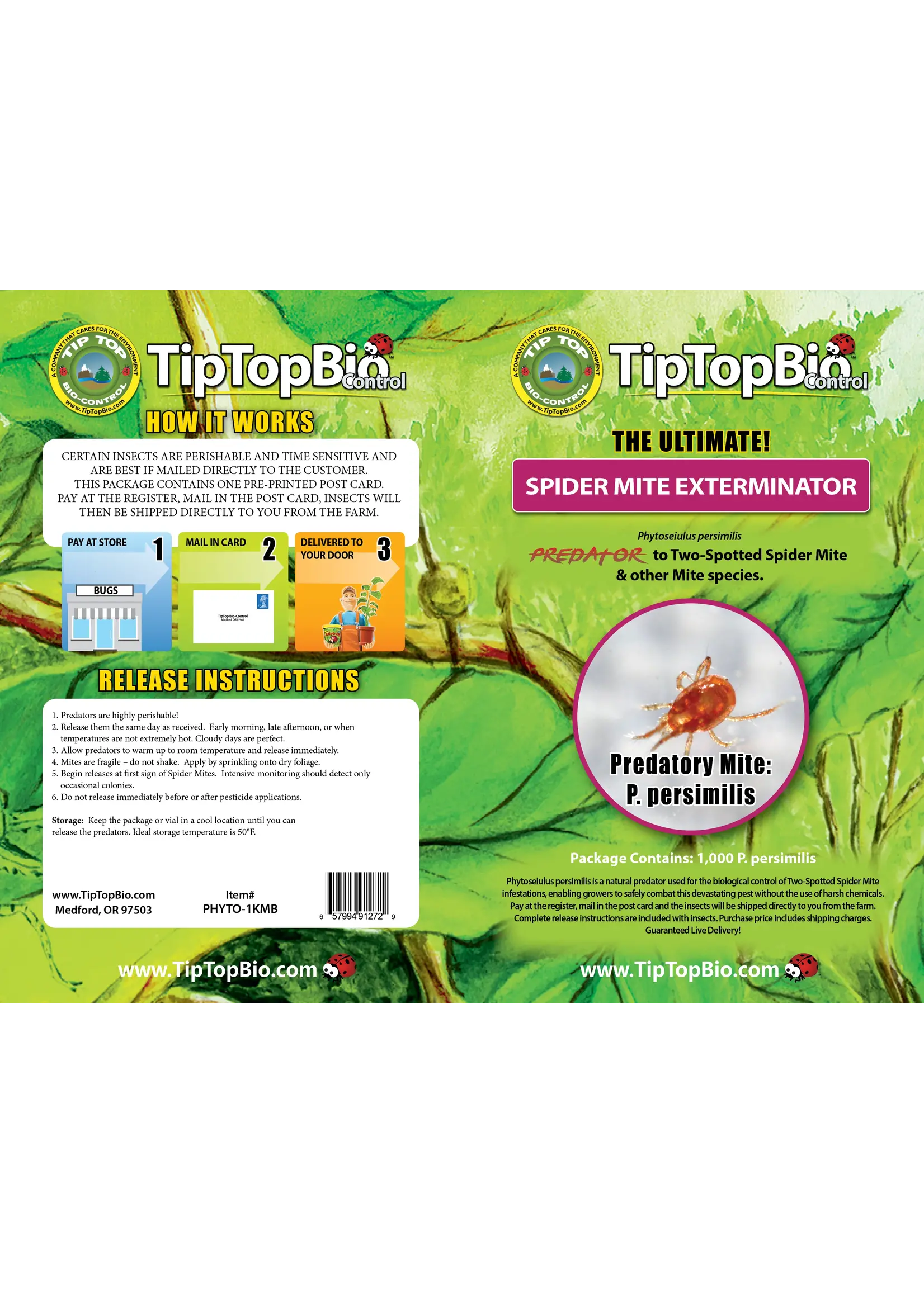 Tip Top Bio-Control Phytoseiulus persimilis - Two Spotted Spider Mite Specialist!