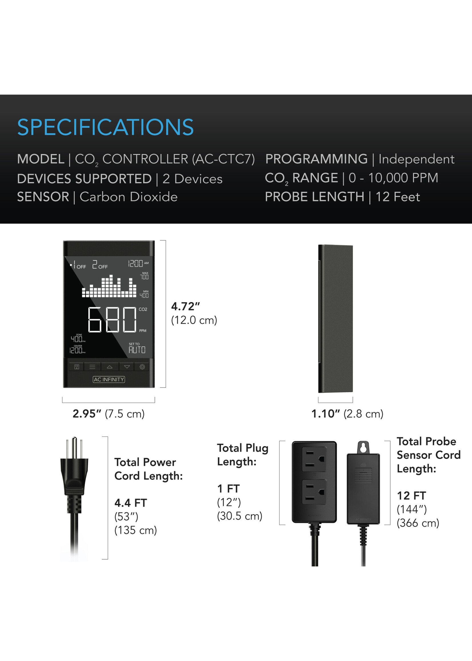 AC Infinity AC Infinity Smart Outlet CO2 Monitor Controller for CO2 Regulators and Inline Fans