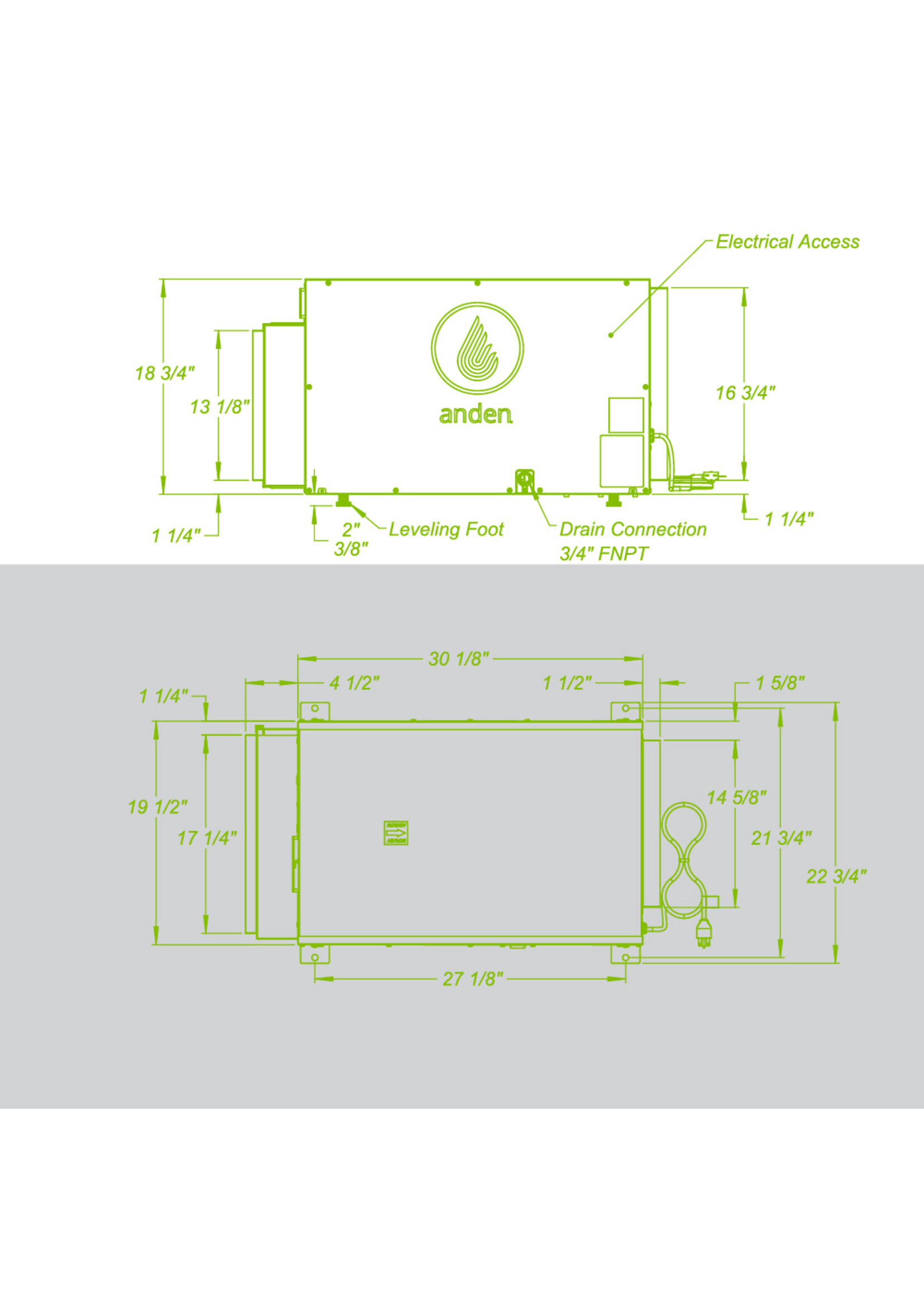 Anden Anden Grow-Optimized Industrial Dehumidifier A210V1 210 Pint - 240V