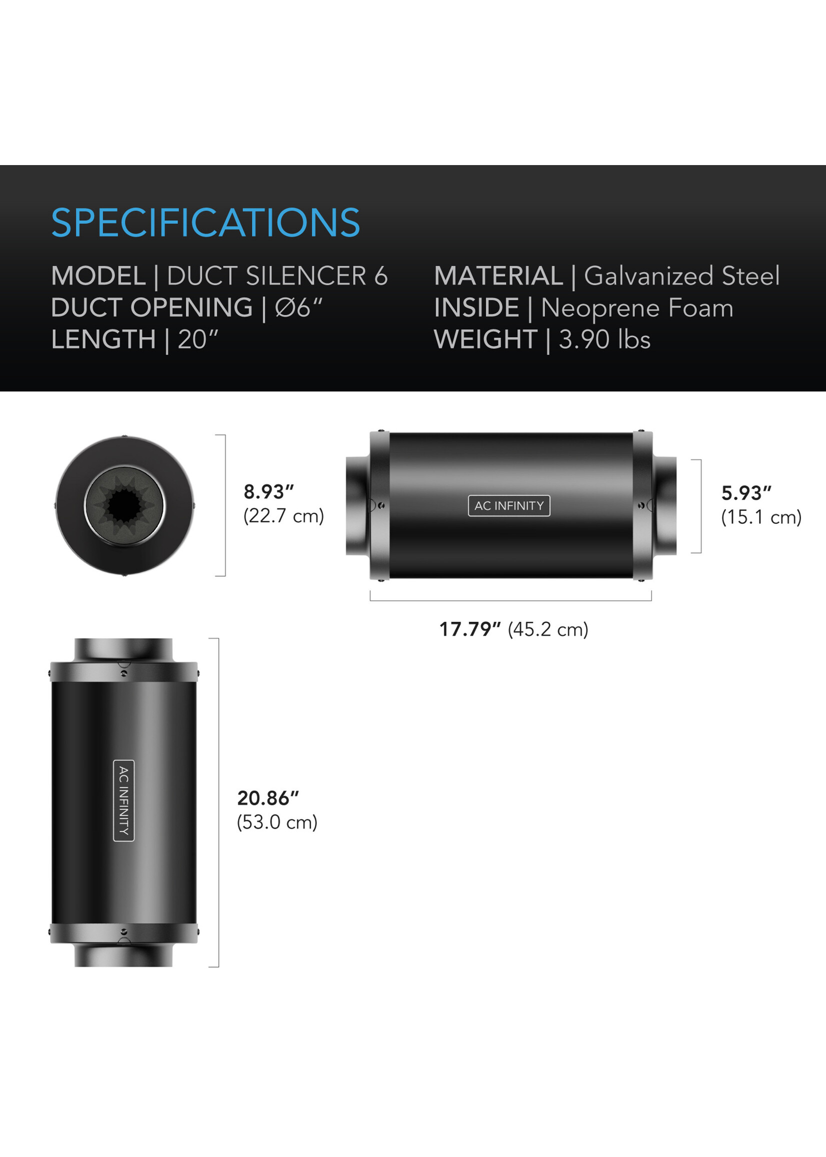 AC Infinity Inline Duct Fan Silencer