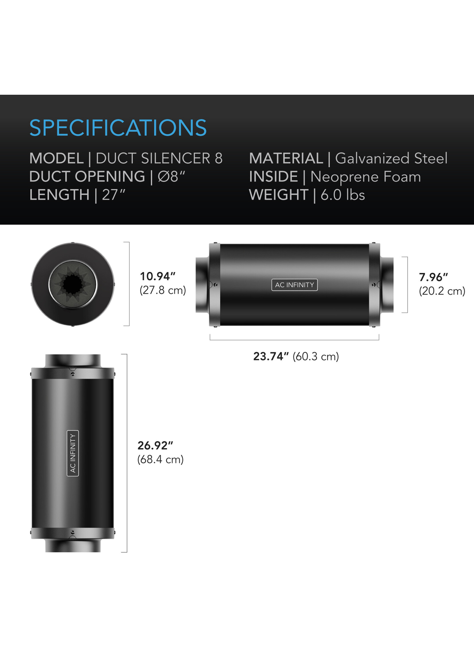 AC Infinity Inline Duct Fan Silencer