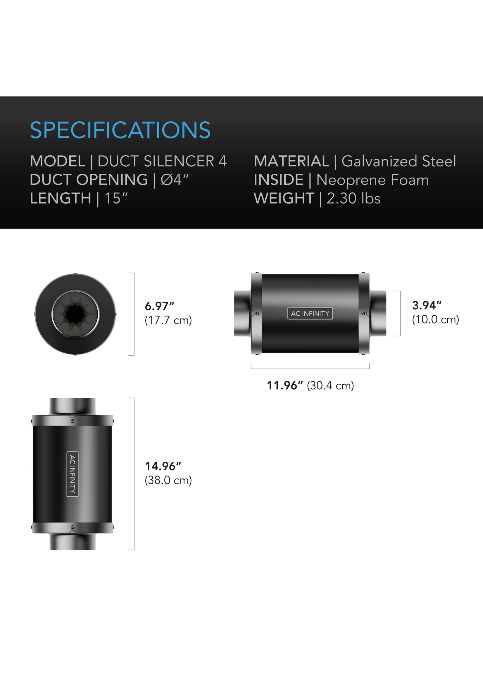 AC Infinity Inline Duct Fan Silencer