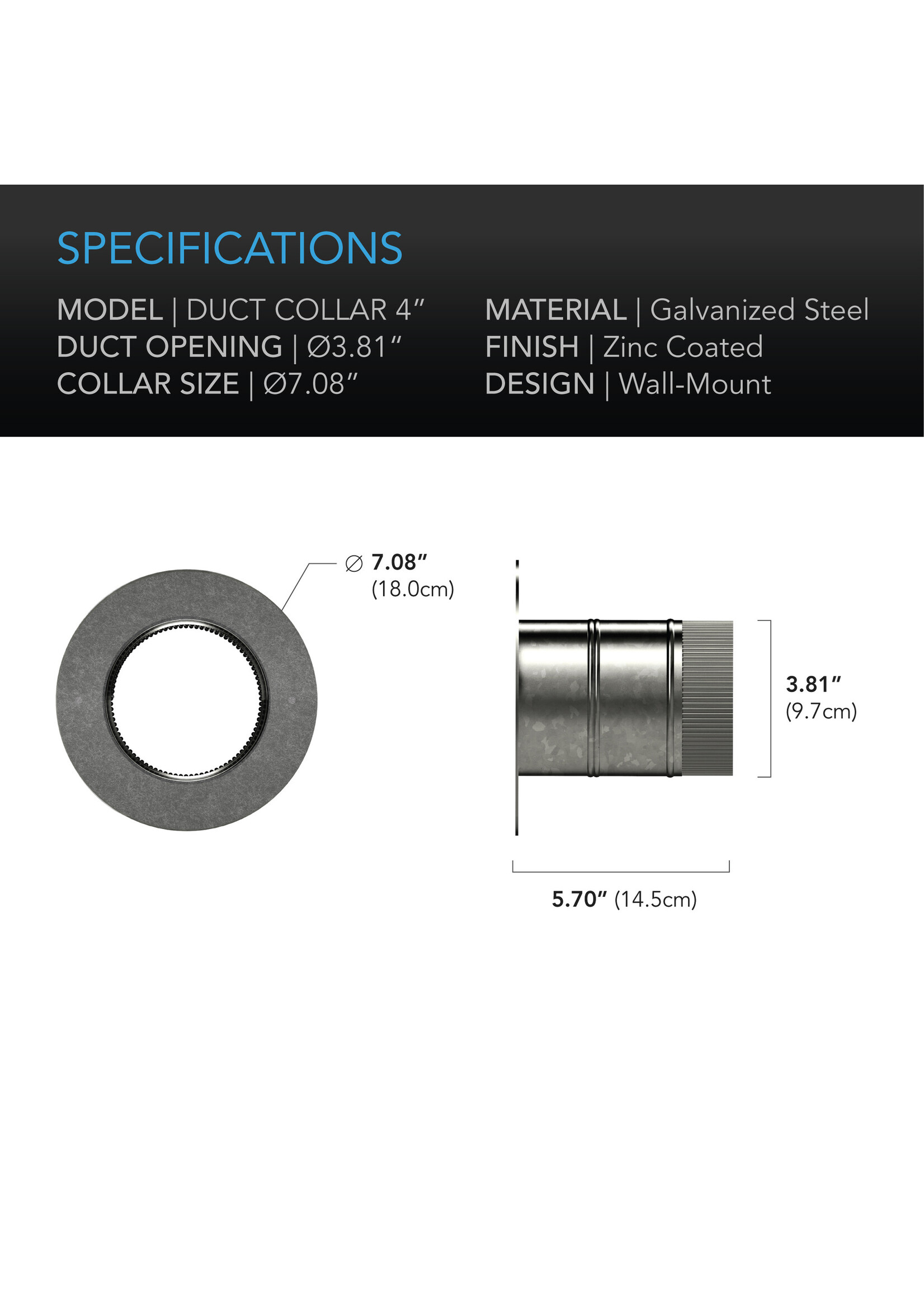 AC Infinity AC Infinity Duct Collar Galvanized Steel