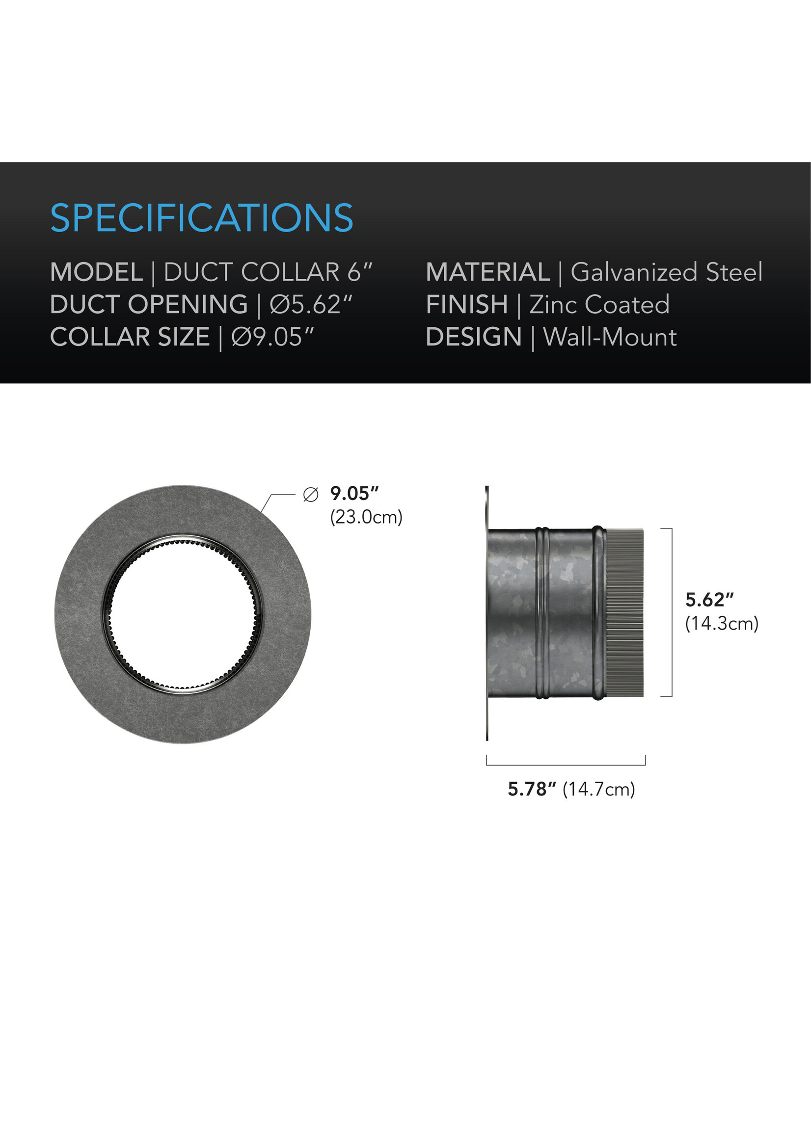 AC Infinity AC Infinity Duct Collar Galvanized Steel