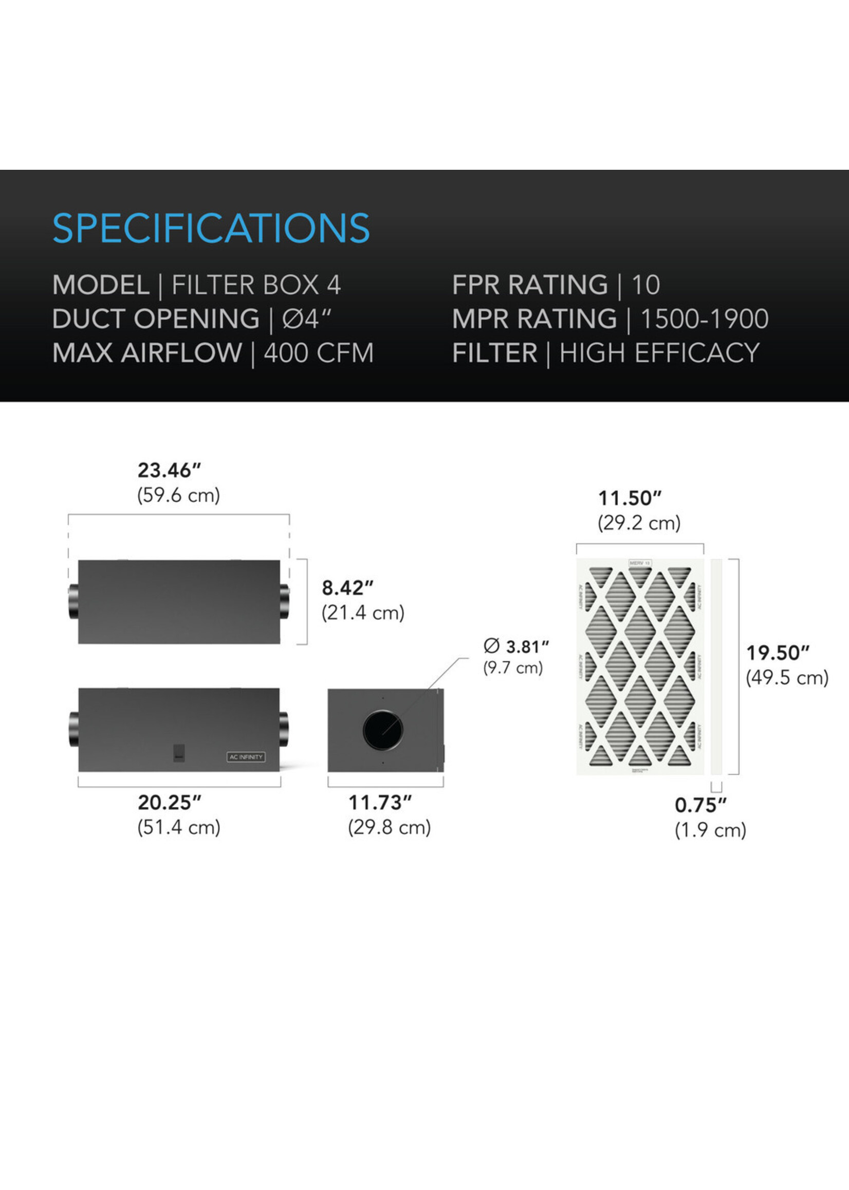 AC Infinity Air Filter Box with High Efficacy Filter
