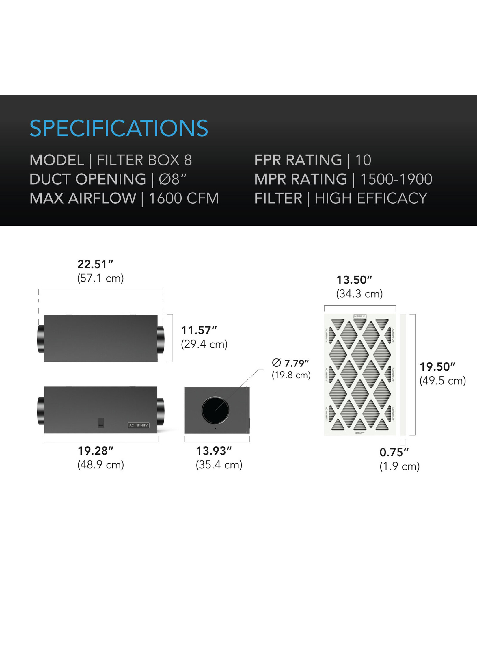 AC Infinity AC Infinity Air Filter Box with High Efficacy Filter