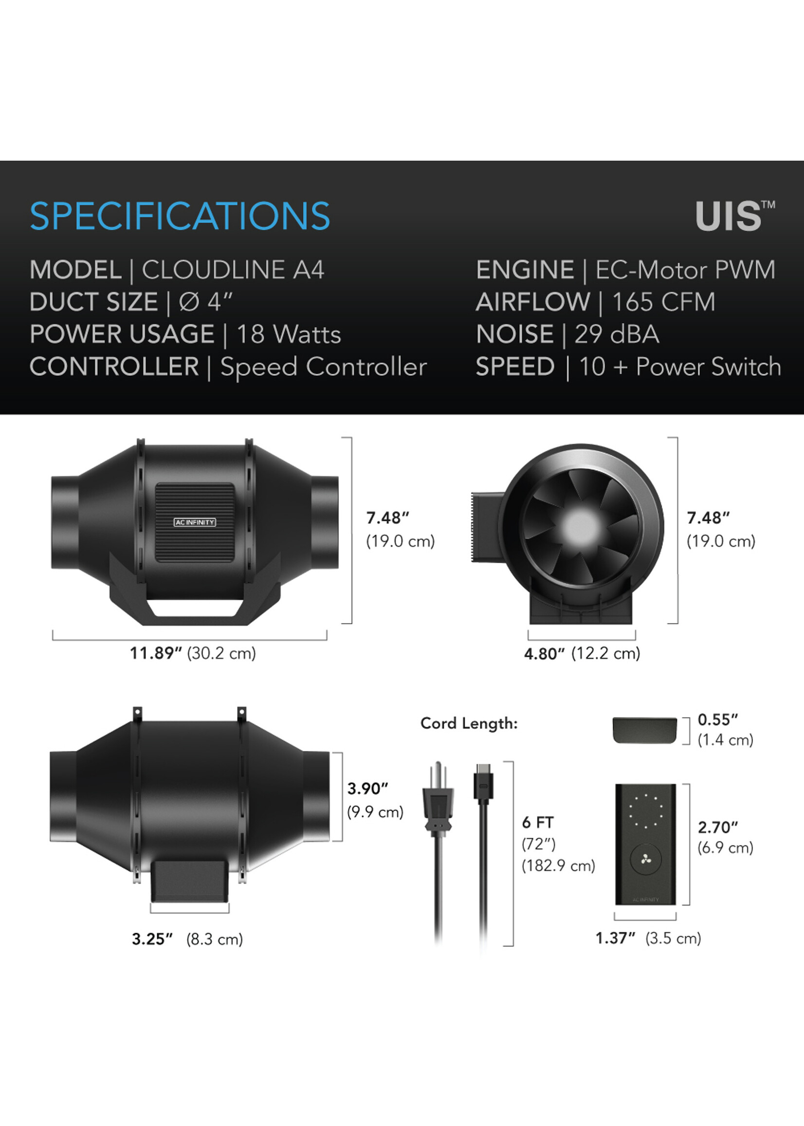 AC Infinity AC Infinity CLOUDLINE Quiet Inline Duct Fan Systems with Speed Controller