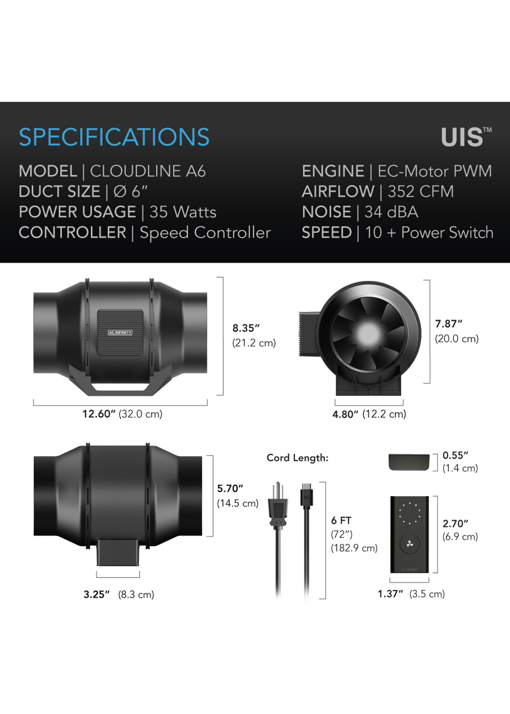 AC Infinity AC Infinity CLOUDLINE Quiet Inline Duct Fan Systems with Speed Controller