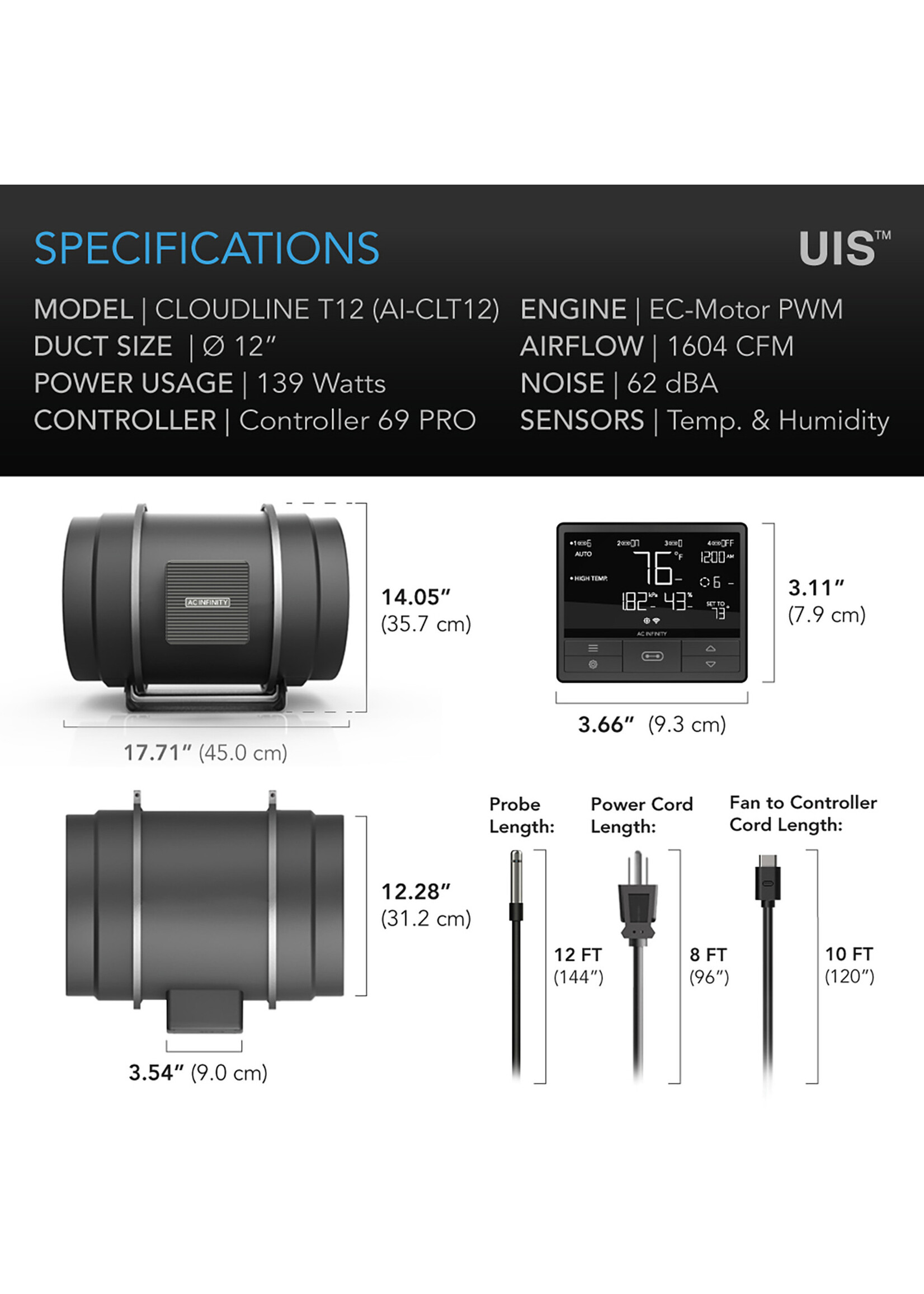 AC Infinity CLOUDLINE PRO SMART Control  Quiet Inline Duct Fan Systems