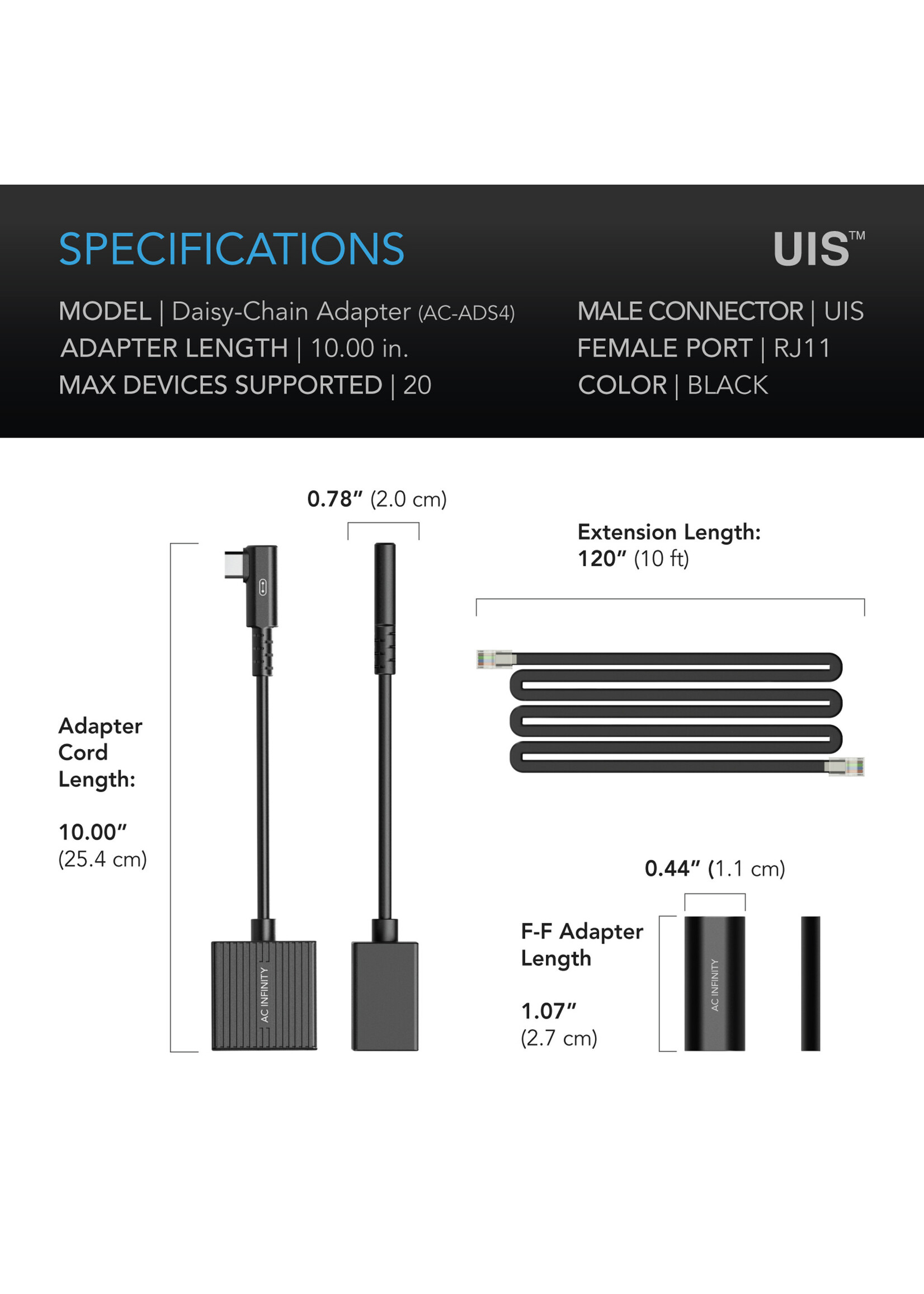 AC Infinity AC Infinity UIS Lighting Daisy-Chain Adapter Dongle