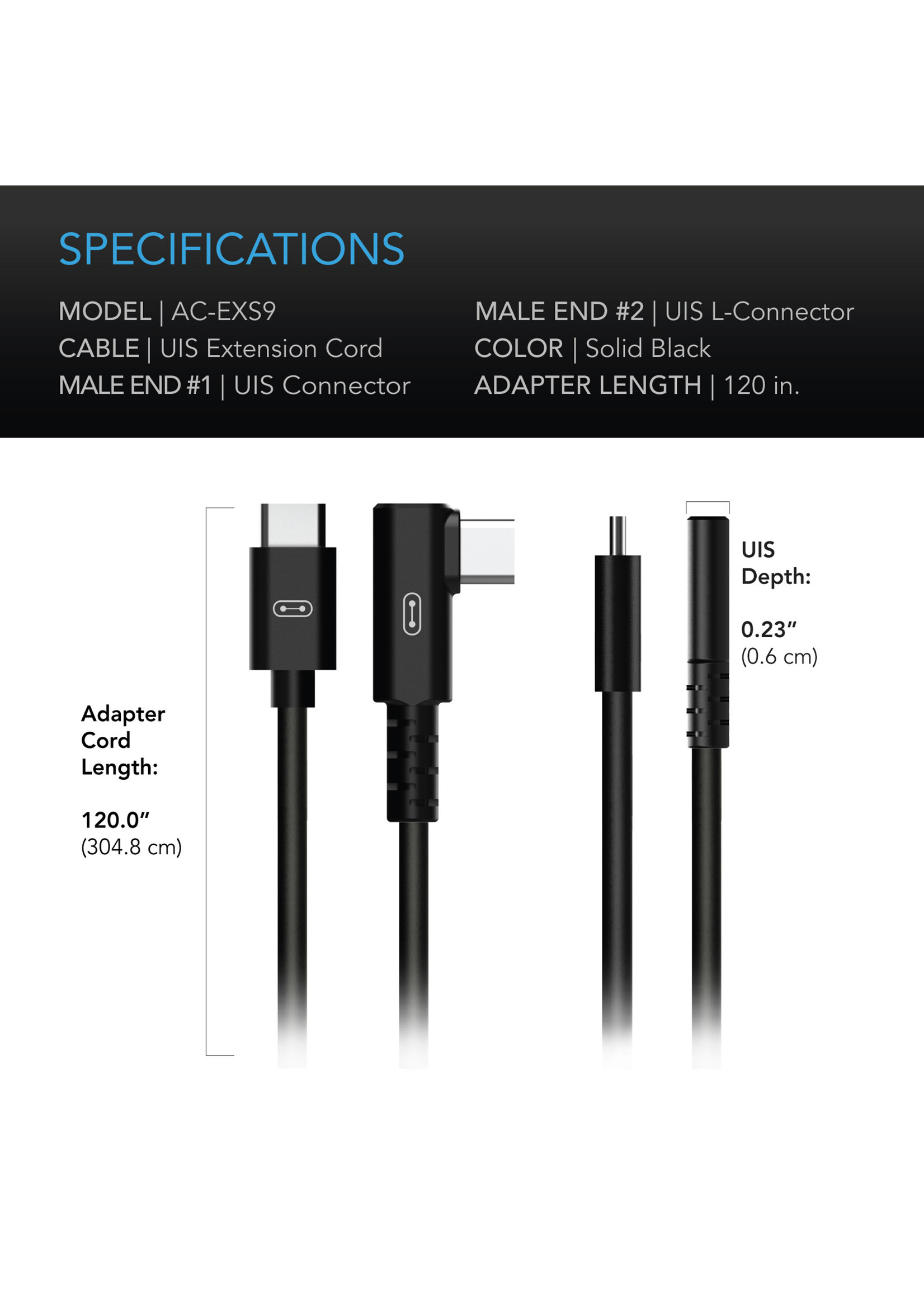 AC INFINITY UIS L-SHAPED MALE TO MALE CABLE 10FT