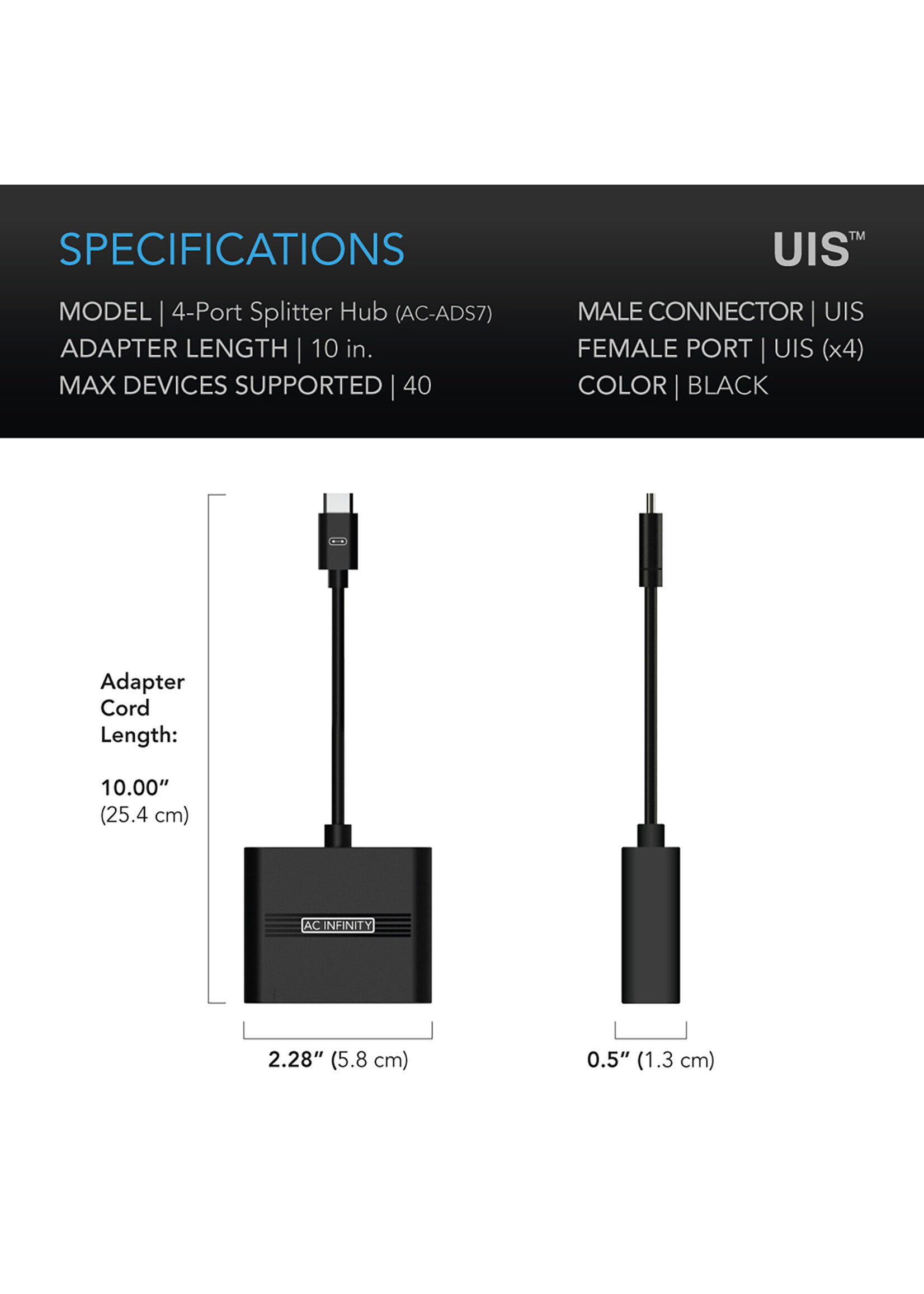 AC Infinity AC Infinity UIS Splitter Hub 4-Port, Adapter Dongle for Shared Programming