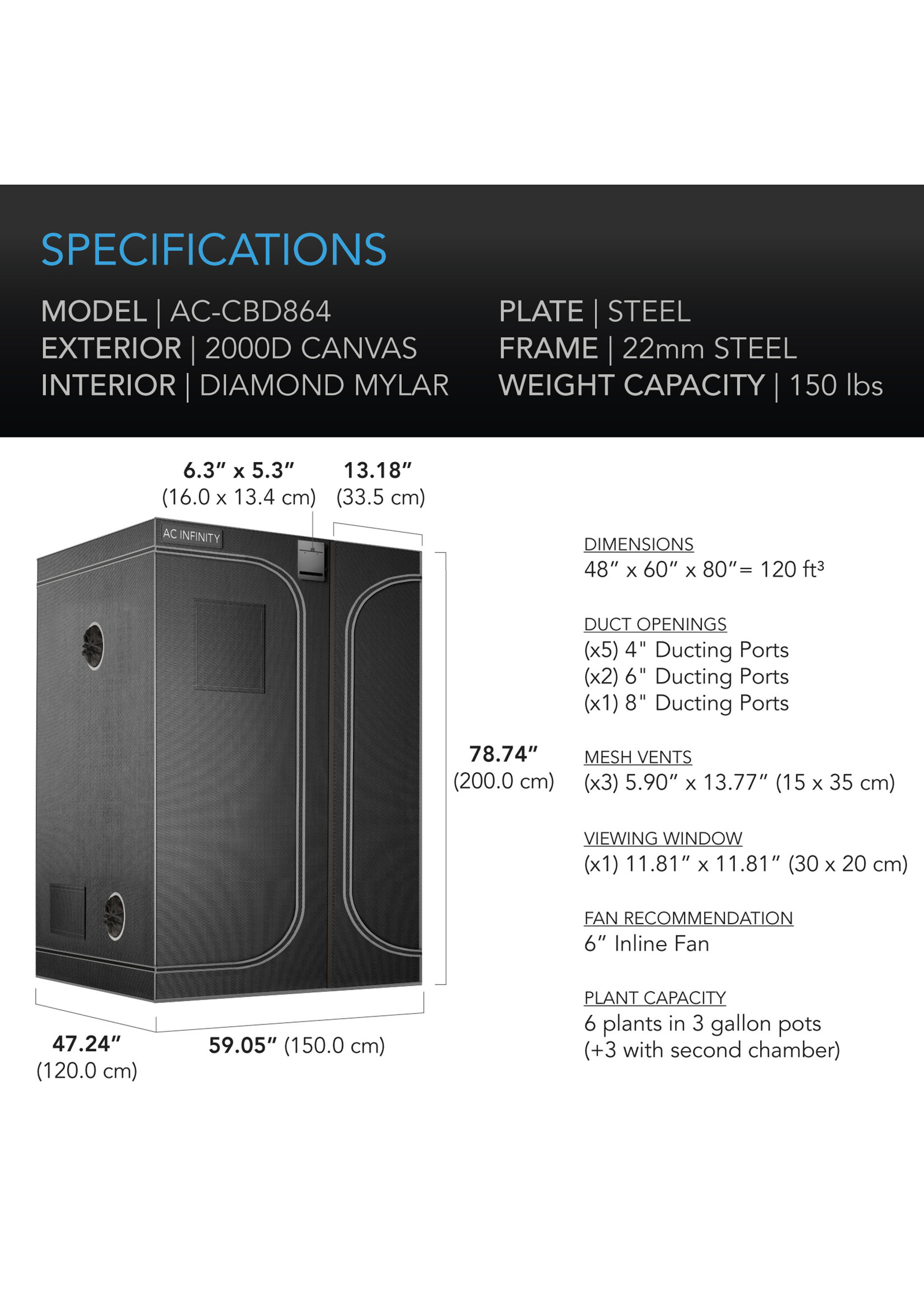 CLOUDLAB 2-in-1 Advance Grow Tent 2000D Mylar Canvas 1 Inch Poles