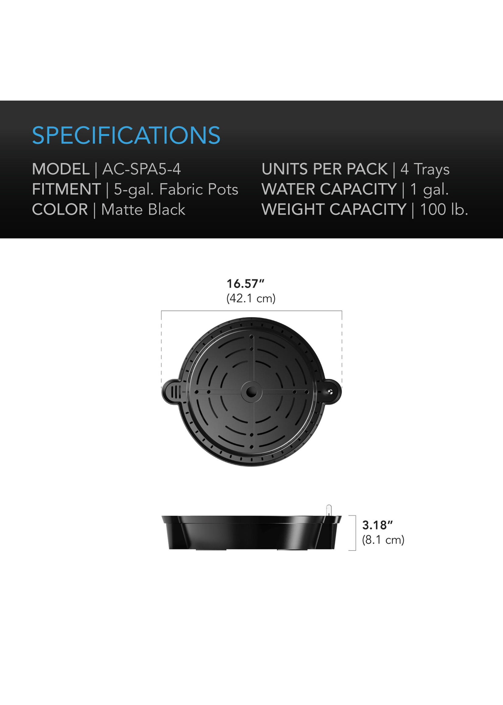 AC Infinity Self Watering Fabric Pot Base 4 Pack