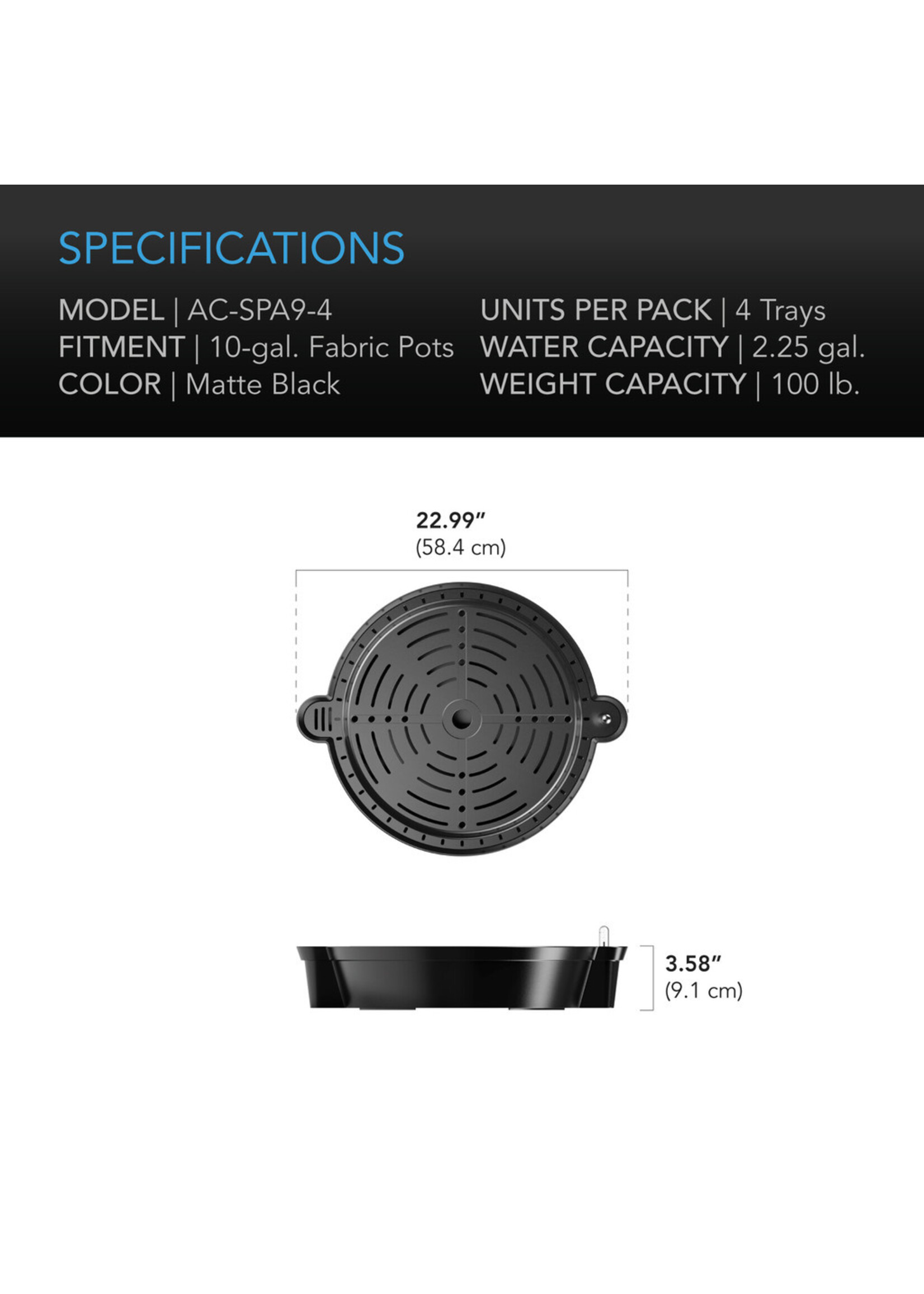 AC Infinity Self Watering Fabric Pot Base 4 Pack